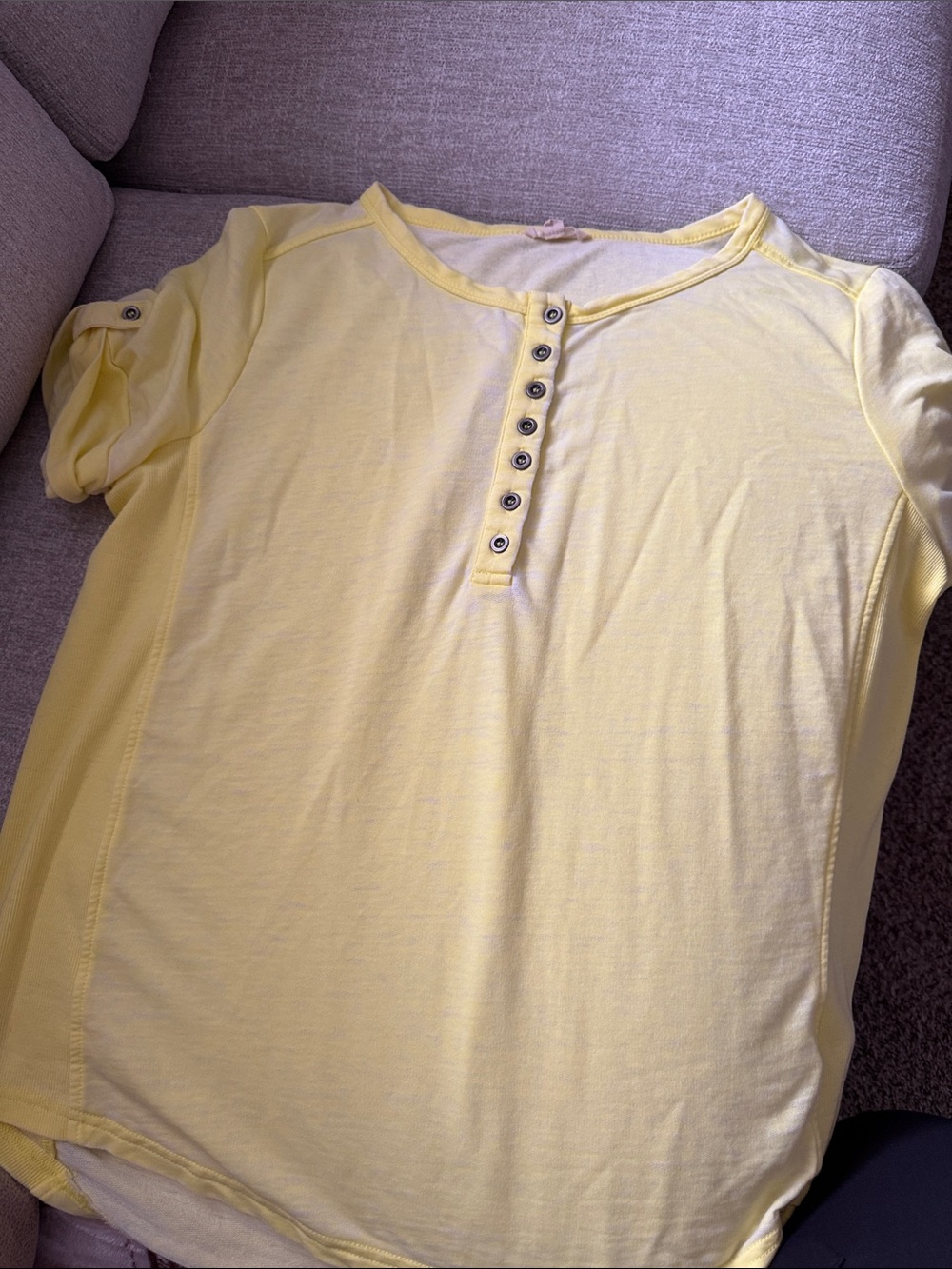 Women Short-Sleeve Henley Top - Yellow
